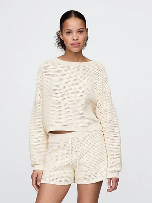 Crochet Cropped Boatneck Sweater