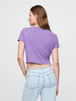 Linen-Blend Cropped V-Neck T-Shirt