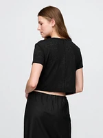 Linen-Blend Cropped V-Neck T-Shirt