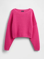 Crochet Cropped Boatneck Sweater