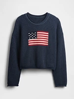 100% Cotton Cropped Oversized Americana Rib Sweater