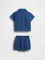 Baby Crinkle Gauze Denim Outfit Set
