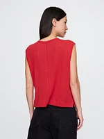 Linen-Blend Crewneck Shell Tank Top