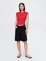 Linen-Blend Crewneck Shell Tank Top