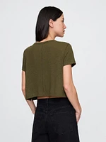 Linen-Blend Cropped V-Neck T-Shirt