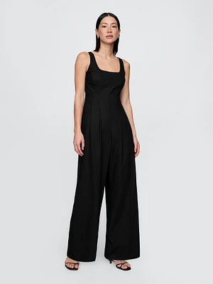 Linen-Blend Seamed Jumpsuit