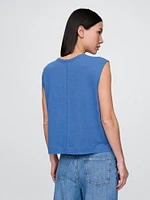 Linen-Blend Crewneck Shell Tank Top