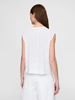 Linen-Blend Crewneck Shell Tank Top