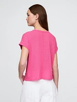 Linen-Blend Roll-Cuff T-Shirt