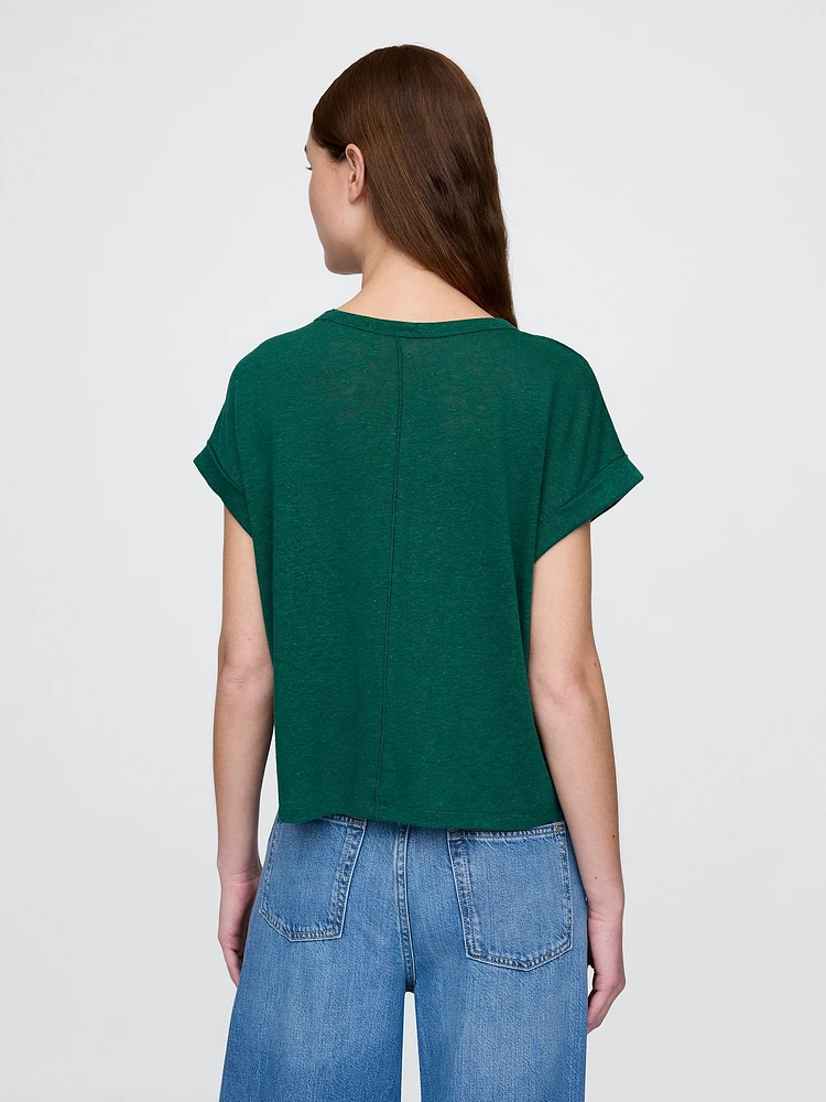 Linen-Blend Roll-Cuff T-Shirt