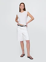 Linen-Blend Crewneck Shell Tank Top