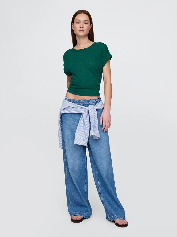 Linen-Blend Roll-Cuff T-Shirt