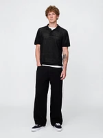 Textured Crochet Polo Shirt