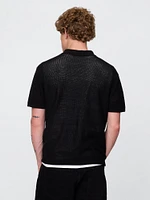 Textured Crochet Polo Shirt