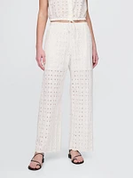 Mid Rise Eyelet Easy Wide-Leg Pants