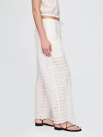Mid Rise Eyelet Easy Wide-Leg Pants