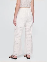 Mid Rise Eyelet Easy Wide-Leg Pants