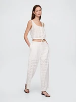 Mid Rise Eyelet Easy Wide-Leg Pants