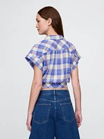 Linen-Blend Cropped Tie-Front Shirt