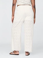 Mid Rise Eyelet Easy Wide-Leg Pants