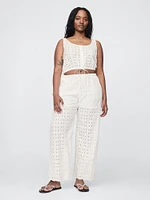 Mid Rise Eyelet Easy Wide-Leg Pants