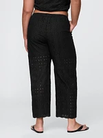Mid Rise Eyelet Easy Wide-Leg Pants