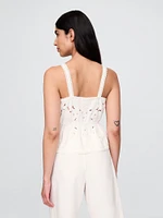 Linen-Blend Eyelet Peplum Top