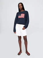 100% Cotton Cropped Oversized Americana Rib Sweater