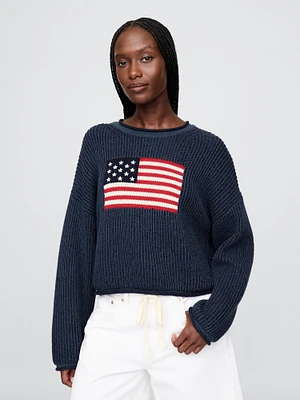 100% Cotton Cropped Oversized Americana Rib Sweater