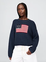 100% Cotton Cropped Oversized Americana Rib Sweater