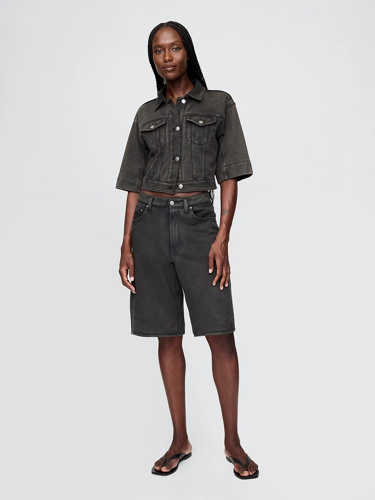11" Mid Rise French Terry Denim Longline Shorts