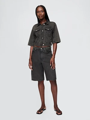 11" Mid Rise French Terry Denim Longline Shorts