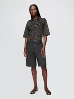 11" Mid Rise French Terry Denim Longline Shorts