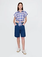 Linen-Blend Cropped Tie-Front Shirt