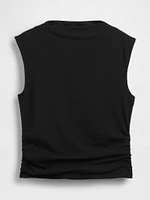 Modern Funnel-Neck Ruched Cropped Tank Top