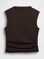 Modern Funnel-Neck Ruched Cropped Tank Top