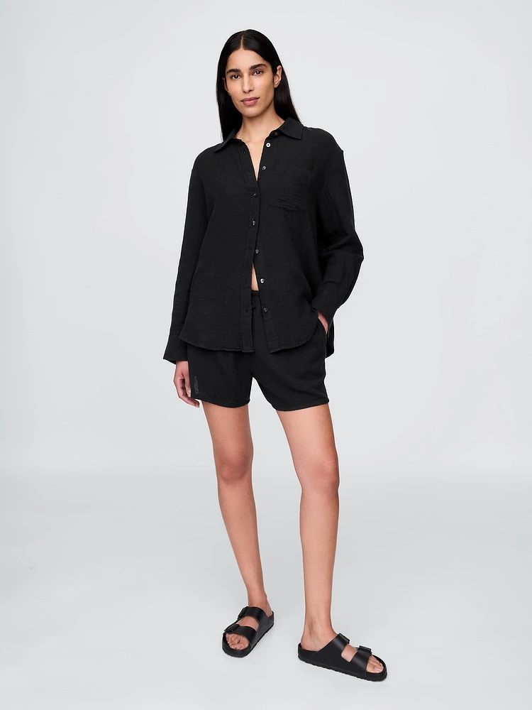 Crinkle Gauze Button-Down Shirt