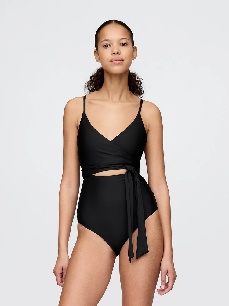 Tie-Knot Cutout Wrap One-Piece Swimsuit