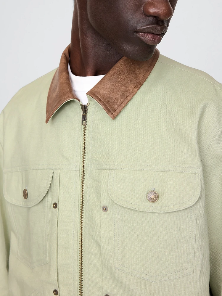 Linen-Cotton Trucker Jacket