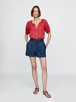 Gap × DÔEN High Rise Pleated Denim Trouser Shorts