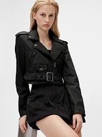 GapStudio Coated Denim Cropped Moto Jacket