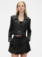 GapStudio Coated Denim Cropped Moto Jacket