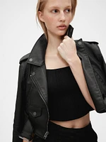 GapStudio Coated Denim Cropped Moto Jacket