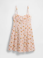 Linen-Blend Shirred Bodice Mini Dress