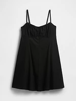 Linen-Blend Shirred Bodice Mini Dress