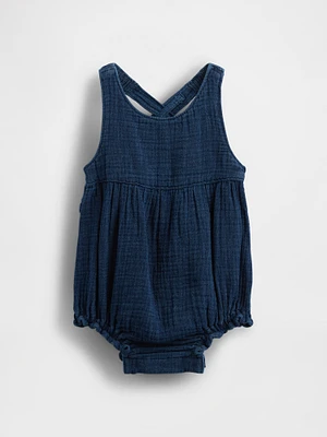 Baby Crinkle Gauze Denim Bubble Shorty One-Piece