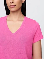 Linen-Blend Cropped V-Neck T-Shirt