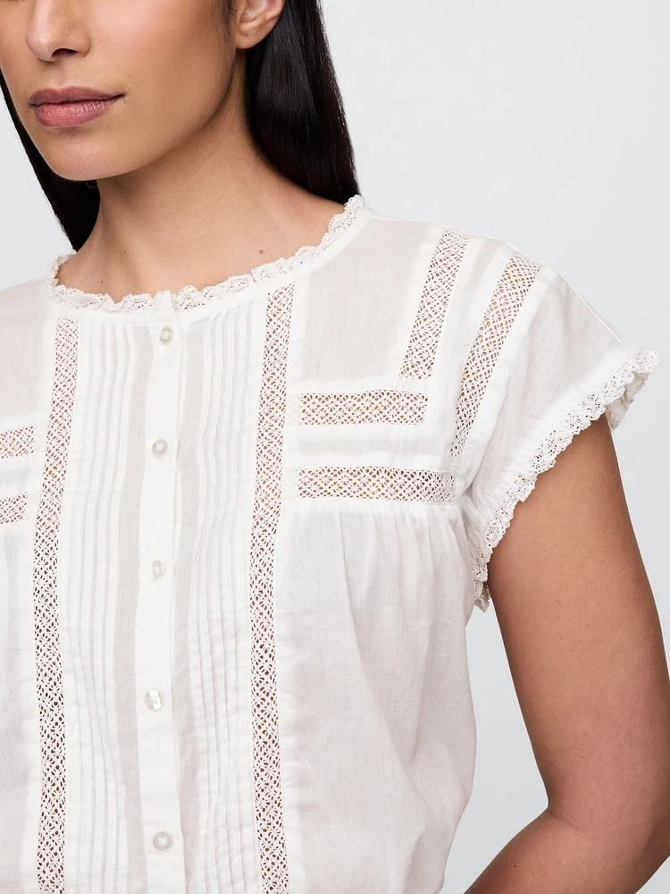 Cropped Ruffle Pintuck Top
