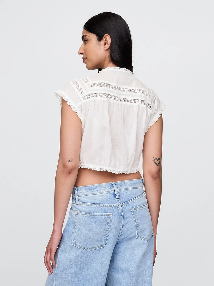 Cropped Ruffle Pintuck Top