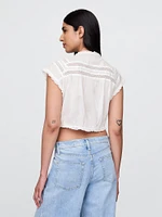 Cropped Ruffle Pintuck Top